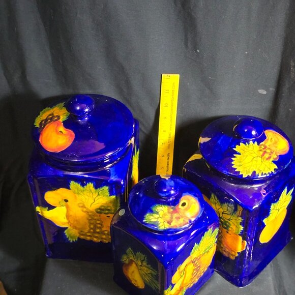 Vintage Mexican Ceramic Fruit-Themed Kitchen Canister Set With Lids - Picture 1 of 11
